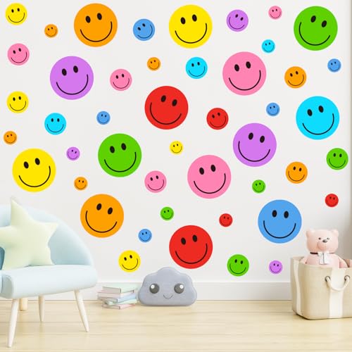 Whaline 8 Sheet Colorful Smile Face Wall Decals for Home & Office