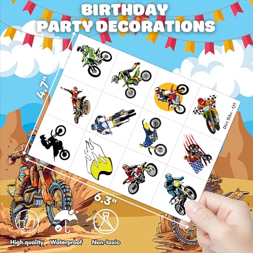 Dirt Bike Temporary Tattoos - 96 PCS for Kids Birthday Parties