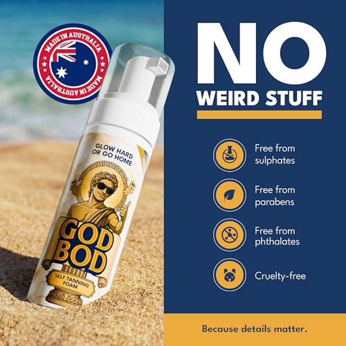 God Bod Men's Self Tanner Foam - Streak-Free Organic Tan, 6.76 FL OZ
