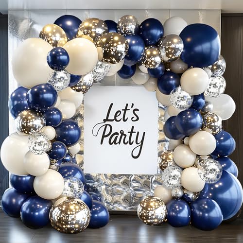 Navy Blue and Silver Balloon Arch Kit - 129 Pcs for Events