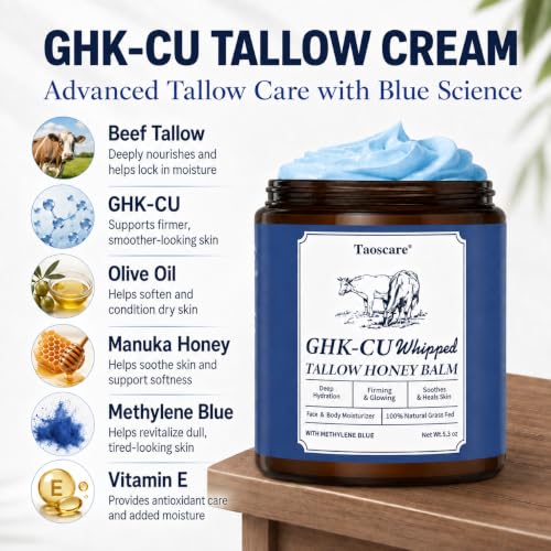 Taoscare GHK-Cu Copper Peptide Face & Body Moisturizer with Manuka Honey & Tallow – Anti-Aging, Hydrating Balm, 5.3oz