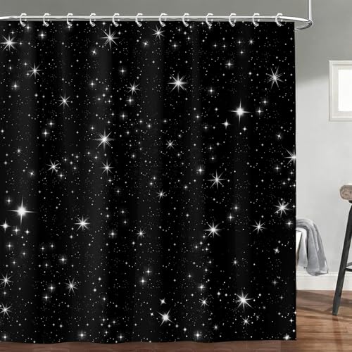 Celestial Black and White Galaxy Shower Curtain Set - 72x72in