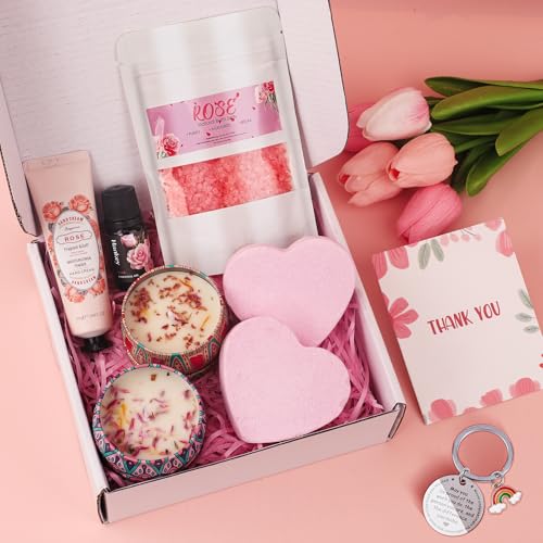Oukuok Rose-Themed 9-Piece Pamper Spa Gift Set – Thank You Gifts for Women