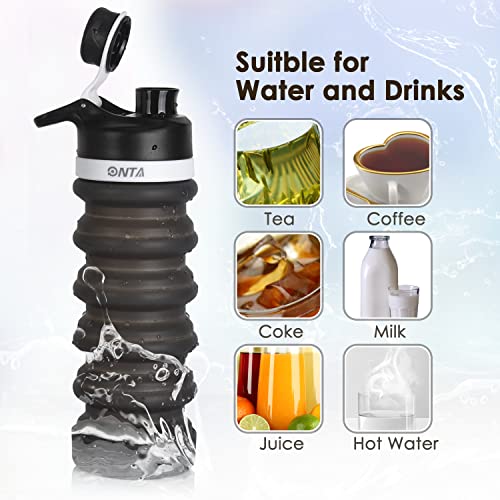 ONTA Collapsible Silicone Water Bottle 20oz - BPA Free, Leakproof & Portable