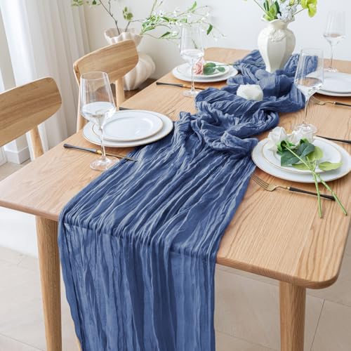 Blue Boho Cheesecloth Table Runner Set - 10FT, 2 Pieces