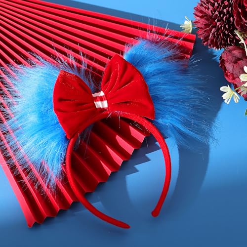 Canlierr Halloween Blue and Red Bow Headband - Back to School Hair Accessory (Variation 2)