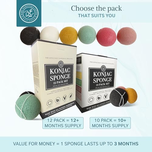 Bare Essentials Living Konjac Sponge Set - 10 Pack Natural Exfoliating
