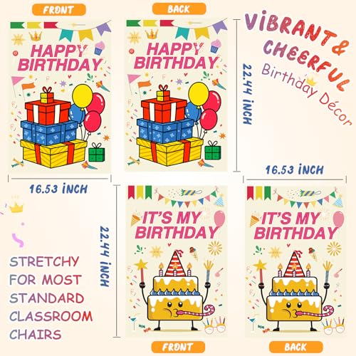 Happy Birthday Chair Covers Set of 2 for Classroom - 16.5x22.4 Inch