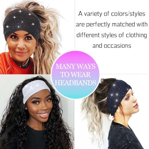 CAKURE Wide Rhinestone Headbands - Sparkly African Head Wraps, Set 1