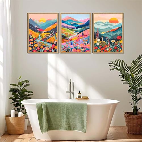 Boho Watercolor Mountain Art Prints Set of 3 - 12x16 Unframed