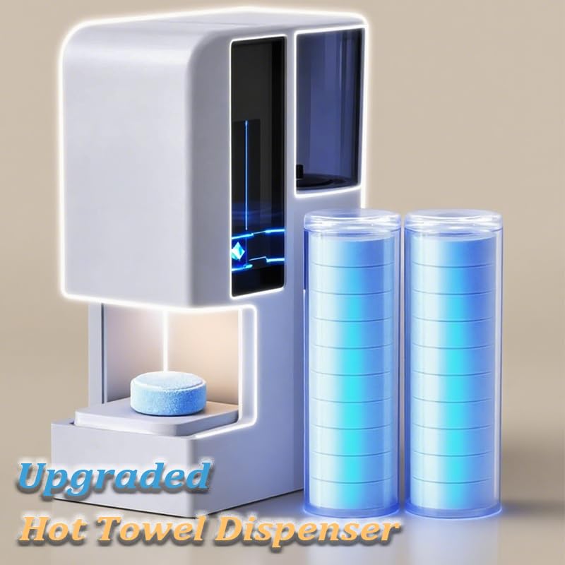 Fast Hot Towel Dispenser - 5s Heating, 500ml Tank, Auto-Dry | Includes 40 Compressed Towels for Spa & Home