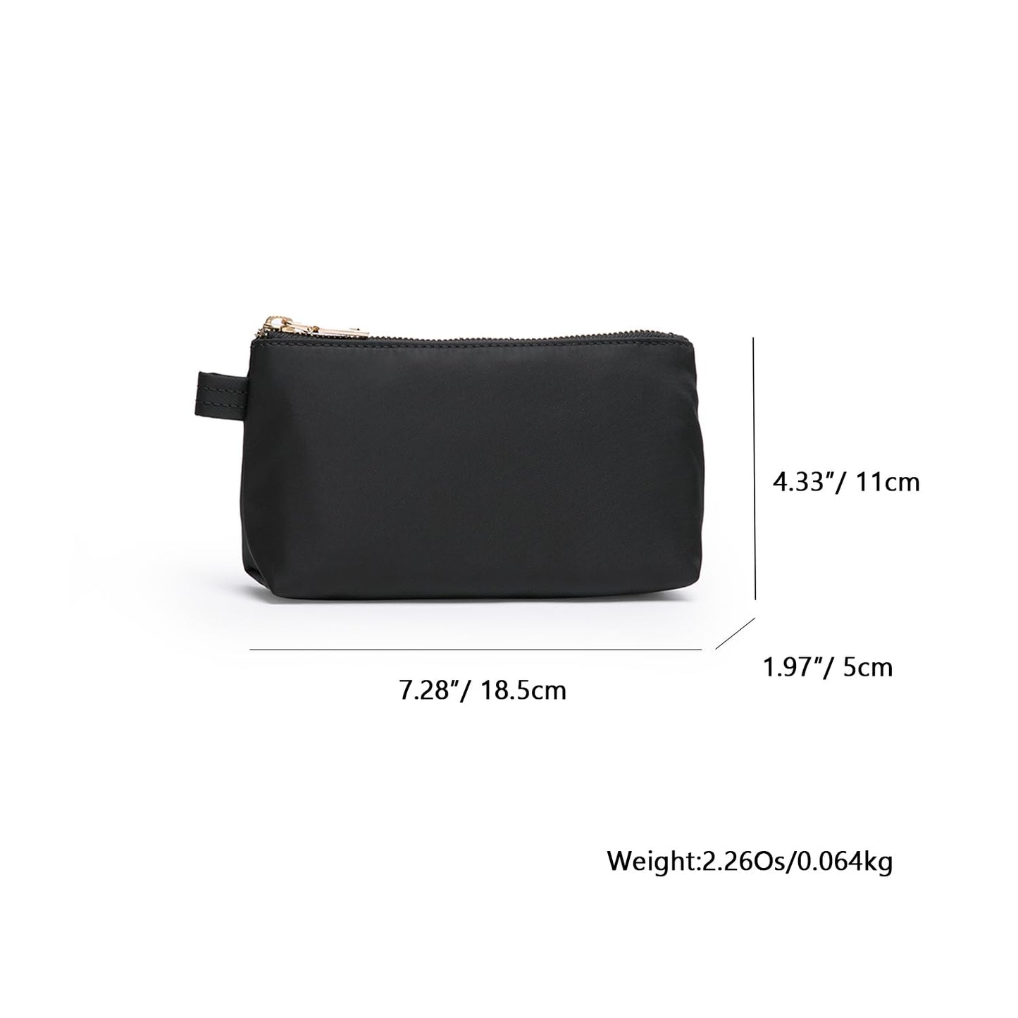 YONBEN Mini Nylon Travel Toiletry Bag for Women, Water-Resistant Small Makeup Bag Organizer with 2 Dividers, Lightweight Cosmetic Pouch for Purse and Gym (Nylon/Black)