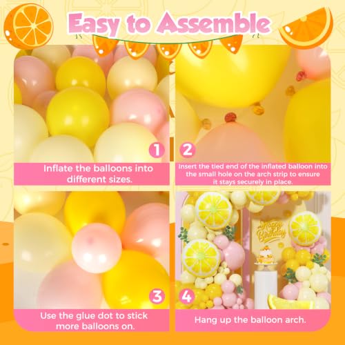 Lemon Balloon Garland Arch Kit - 142Pcs Pink & Yellow Balloons for Baby Shower & Birthday Party Decor