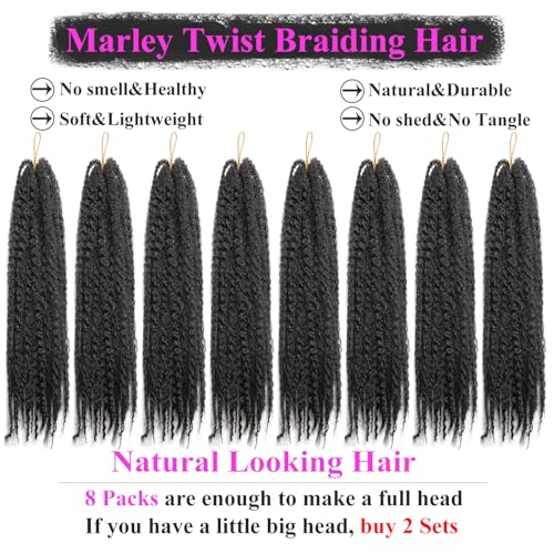 XSASLYET Marley Twist Braiding Hair 18 Inch 1B - 8 Packs, Afro Kinky Texture