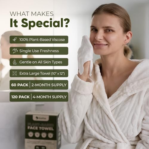 EcoFox Disposable Face Towels XL, 10x12 Inch, 120 Pack, Dual-Textured Wipes