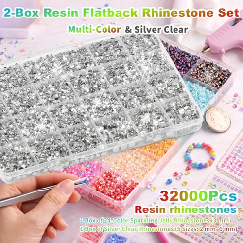 32000PCS Bedazzler Kit with 3mm Multicolor Rhinestones & Glue