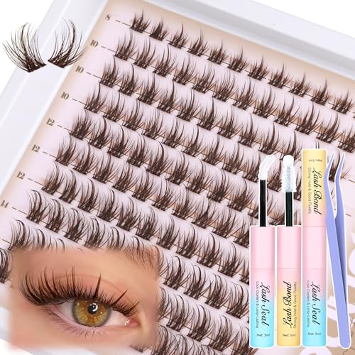 Mavphnee Brown Lash Clusters Kit - 120 Pcs DIY Eyelash Extensions (8-16MM)