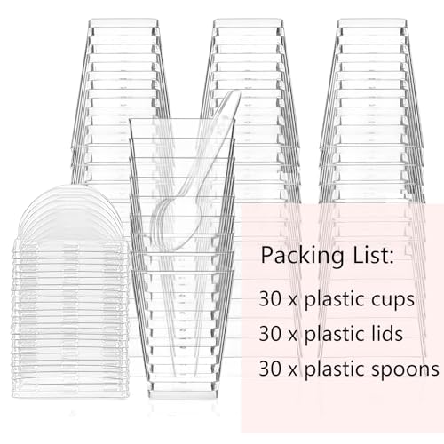 5 oz Mini Dessert Cups with Lids & Spoons - 30 Pack Clear Parfait Cups