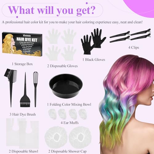 Vivinin 19PCS Hair Dye Kit with Brushes, Bowl, Clips & Gloves
