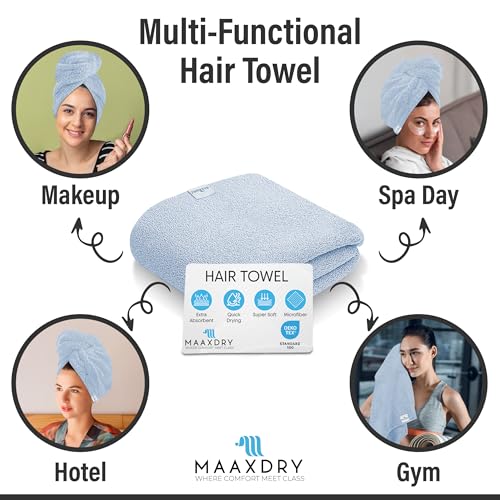MAAXDRY 100% Cotton Hair Towel Wrap - Super Absorbent Turban for Hair Drying