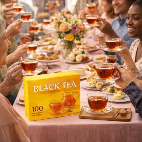 100 Count Premium Black Tea Bags - Individually Wrapped for Hot or Iced Tea