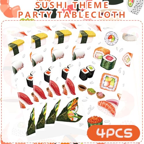 Sushi Party Table Covers - 4 Pack, 52 x 86 Inch Waterproof Decor
