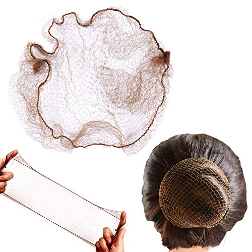 50 Pcs Light Brown Elastic Mesh Hair Nets 20 Inch for Hair Bun & Food Service