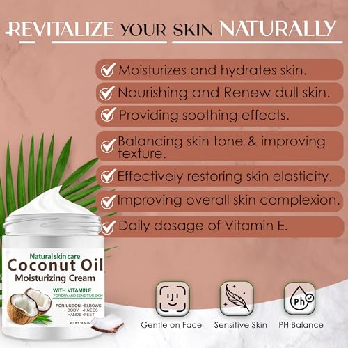 ElvenStars Coconut Oil Moisturizing Cream 300ml - Hydrating Body Lotion for Dry Skin