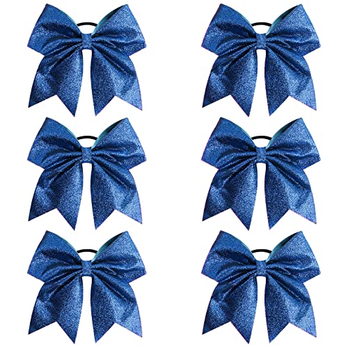 Royal Blue Glitter Cheer Hair Bows 6PCS - 7 Inch Large Sparkly Hair Accessories for Cheerleaders