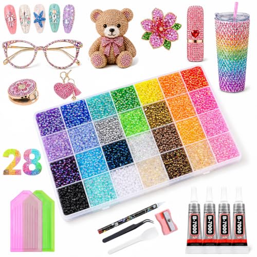 30000PCS DIY Rhinestone Bedazzling Kit with 28 Colors & Glue for Crafts, Nails, Phone Cases & Apparel
