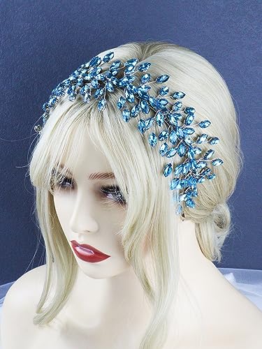 Light Blue Rhinestone Headband for Bride - Luxurious Hair Accessory
