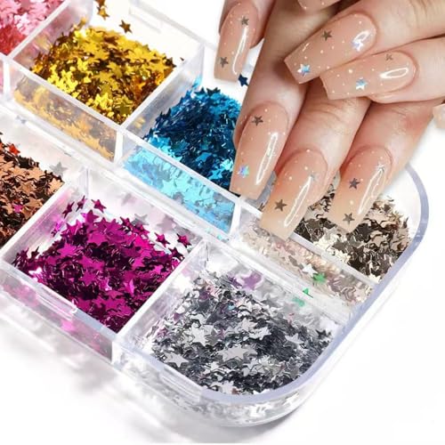 NBNTGH Xmas Nail Glitter Sequins 12 Colors 3D Holographic Star Nail Decals