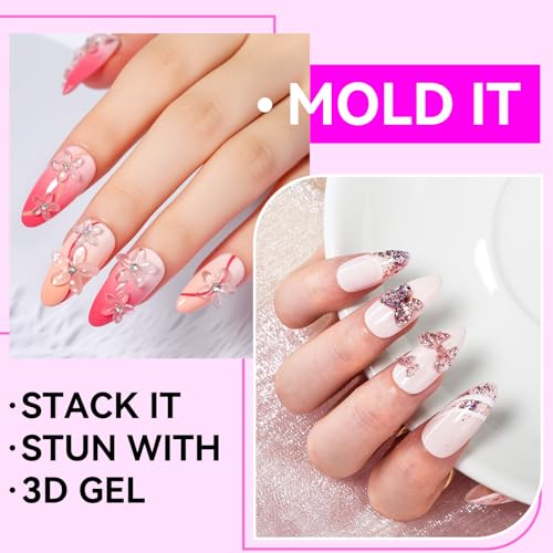 Makartt 3D Gel Nail Art Set with Clear Chrome Powder Mold - 4-in-1 Builder Gel