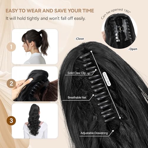 24" Curly Wavy Ponytail Extension with Claw Clip - Natural Synthetic Hairpiece