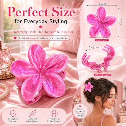 FEELINGGARDEN 4PCS Tropical Flower Claw Hair Clips - Purple, Magenta, Pink, Blue