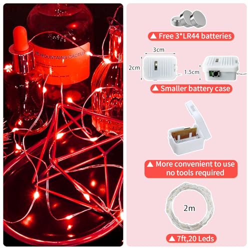12 Pack Red Fairy Lights - 7ft Battery Operated String Lights