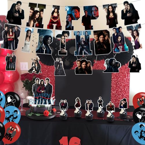 The Vampire Diaries Birthday Party Supplies Set - Banner, Cake Topper, Balloons & Cupcake Toppers