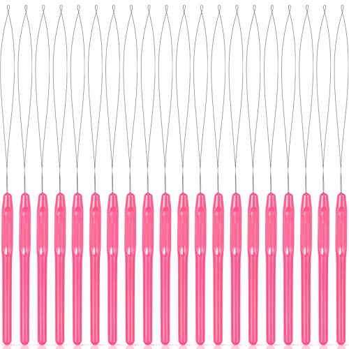 20 Pink Hair Extension Loop Needles with Plastic Handle