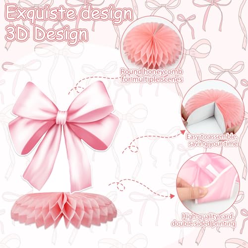 12 Pcs Pink Bow Honeycomb Centerpieces for Party Decor