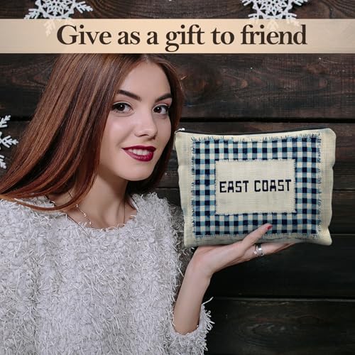 Blue Coast Checkered Beach Makeup Bag - Nautical Cosmetic Pouch for Women, Likjad Blue Beach5