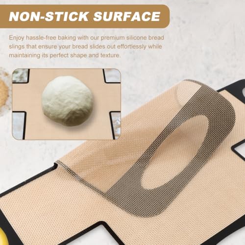 Silicone Bread Sling Set - Non-Stick Baking Mat with 4 Handles