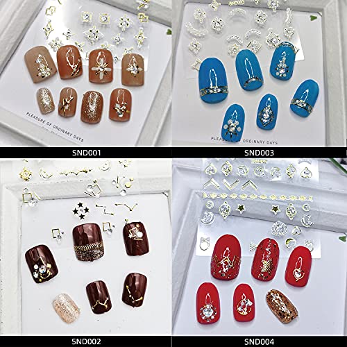 20 Sheets Gold & Diamond 3D Nail Art Stickers, Luxury Self-Adhesive Decals for Nails