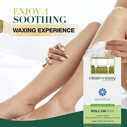 Clean + Easy Large Sensitive Roll-On Wax Refill 3-Pack for Facial & Body Hair Removal