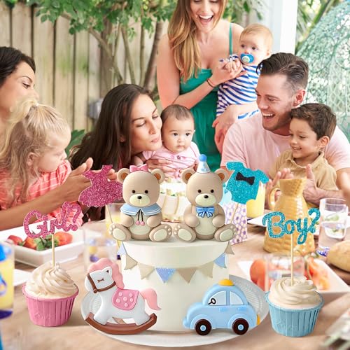 Gender Reveal Cake Topper Set - 8PCS Bear & Train Decorations