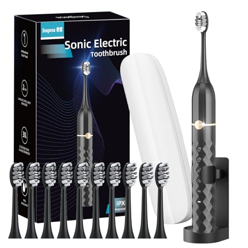 Seapeoa Sonic Electric Toothbrush Set with 10 Brush Heads & Travel Case