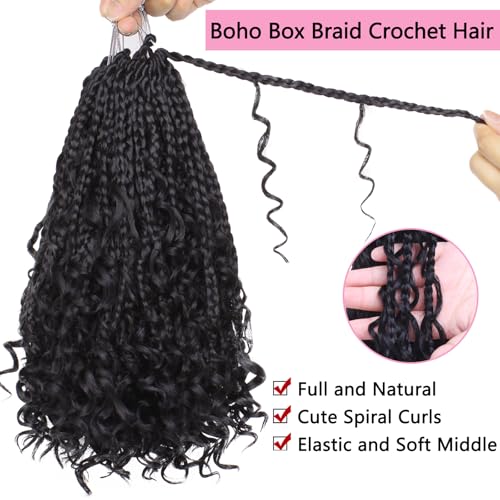 COOKOO 12 Inch Goddess Box Braids Crochet Hair - 8 Pack Pre-Looped Boho
