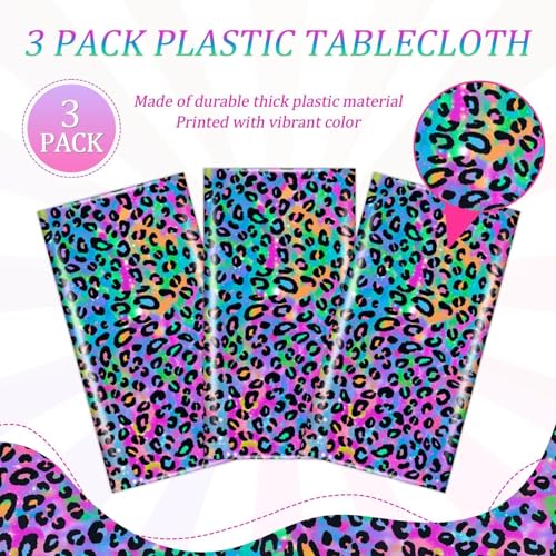 Neon Leopard Print Disposable Tablecloths - 3 Pack for Parties