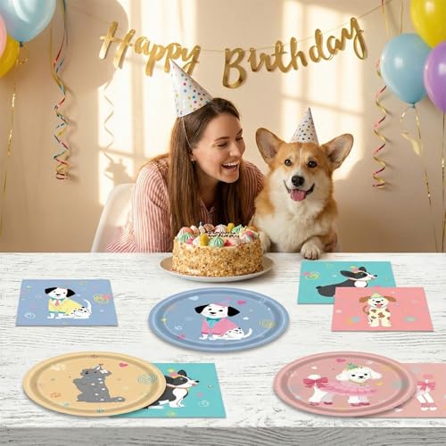Dog Birthday Party Supplies Set - 48 Pcs Cute Puppy Plates & Napkins