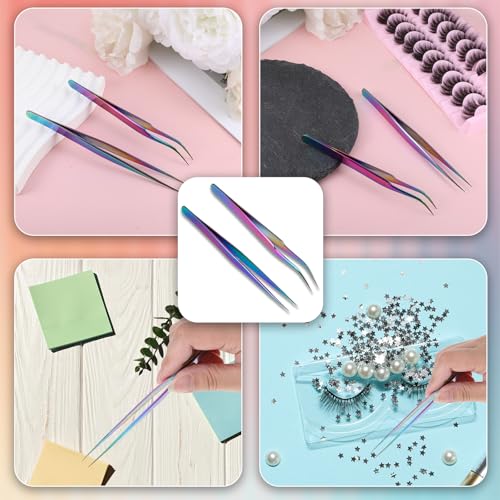 2PCS Precision Eyelash Extension Tweezers Set - Stainless Steel