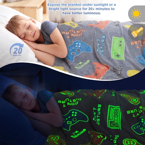 Glow in the Dark Gaming Blanket for Kids - 50"x60" Soft Throw